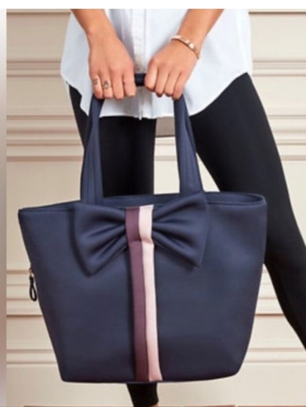 Stella  Dot Crush It Bow Navy and  pink Tote bag